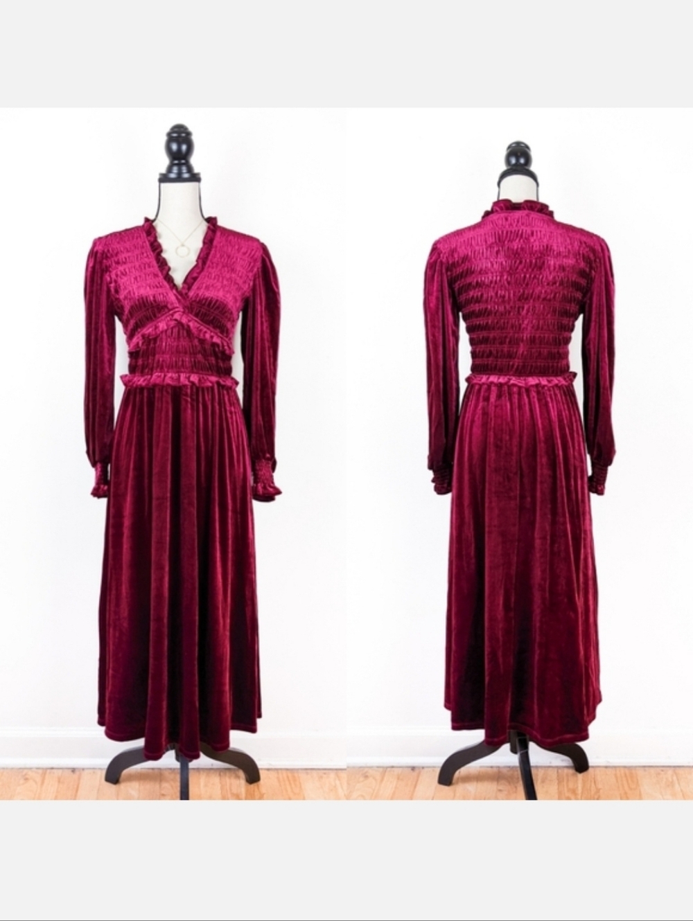 🦋LAST🦋 NWT Blu Pepper Francesca Red Velvet Midi Dress, Size Small
